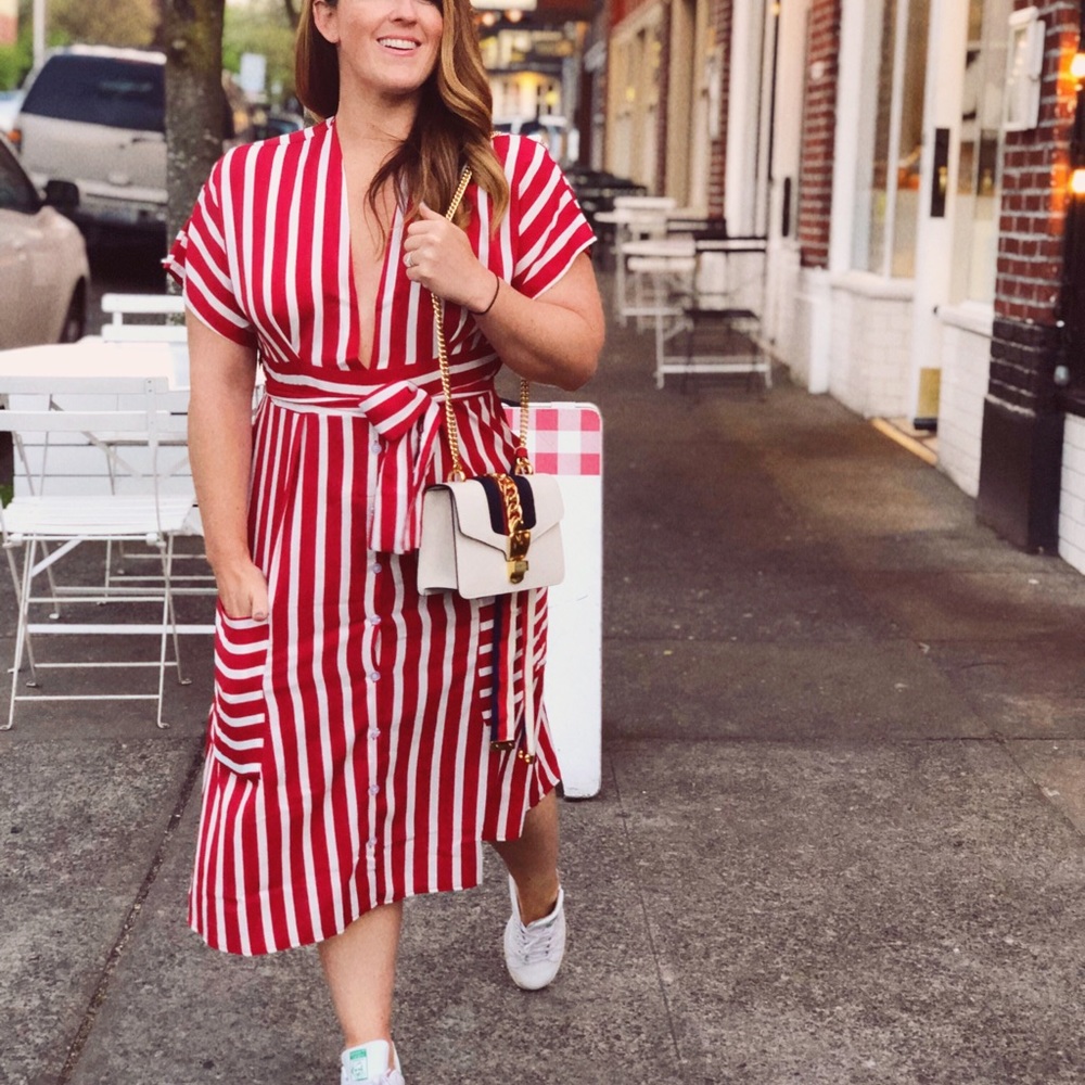 Goodnight Macaroon Ianthe Striped Dress -   Red